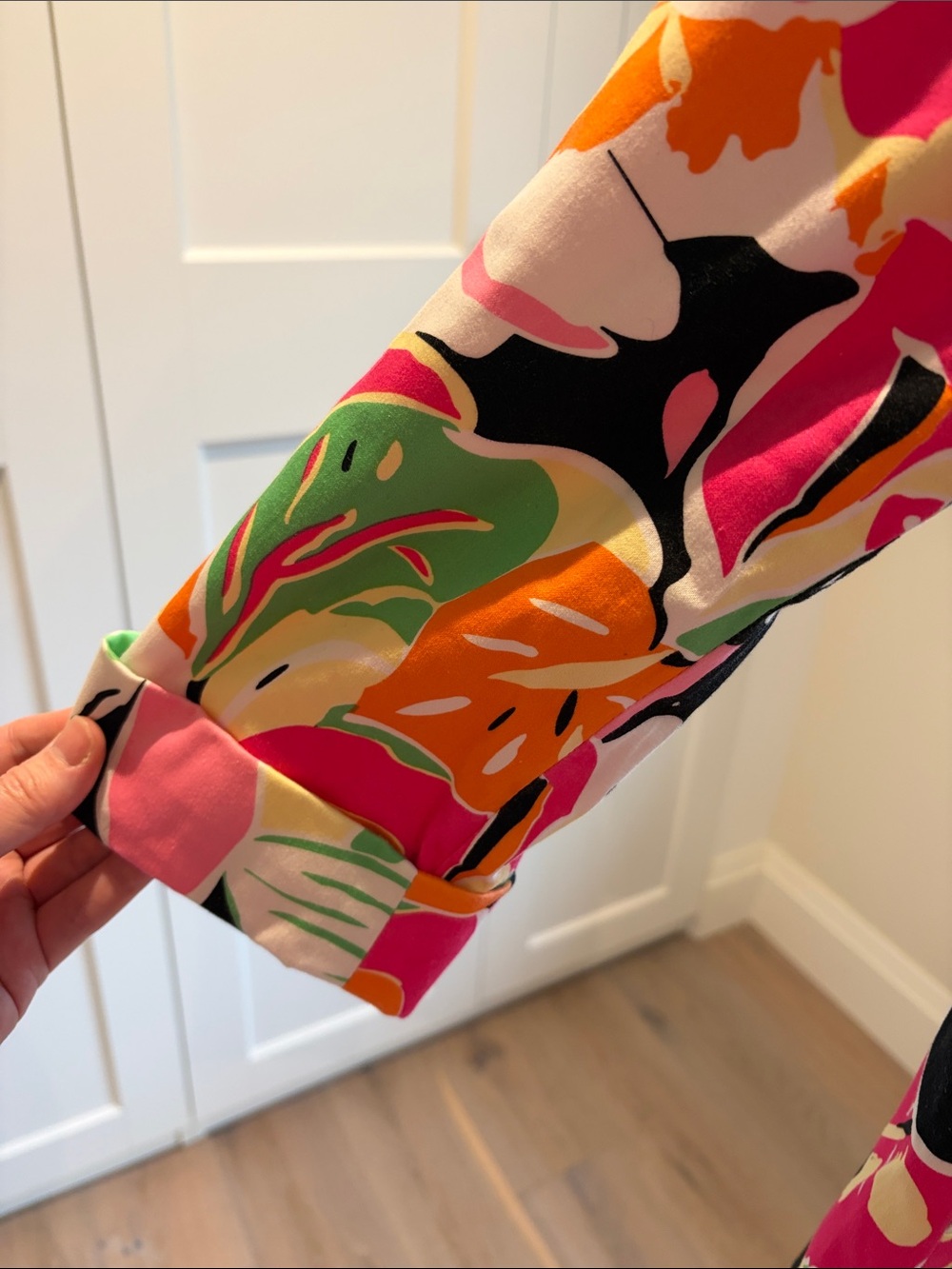 Vintage Floral Trench Coat - Pink, Green & Orange on Black - Picture 3 of 5